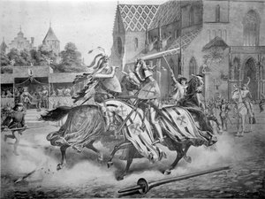 بطولة بازل بين هاينريش فون رامستين والإسباني دون ميرلو ديسمبر 1428. نشرها إميل بيرهاوزر ، بازل بواسطة كارل جوسلين